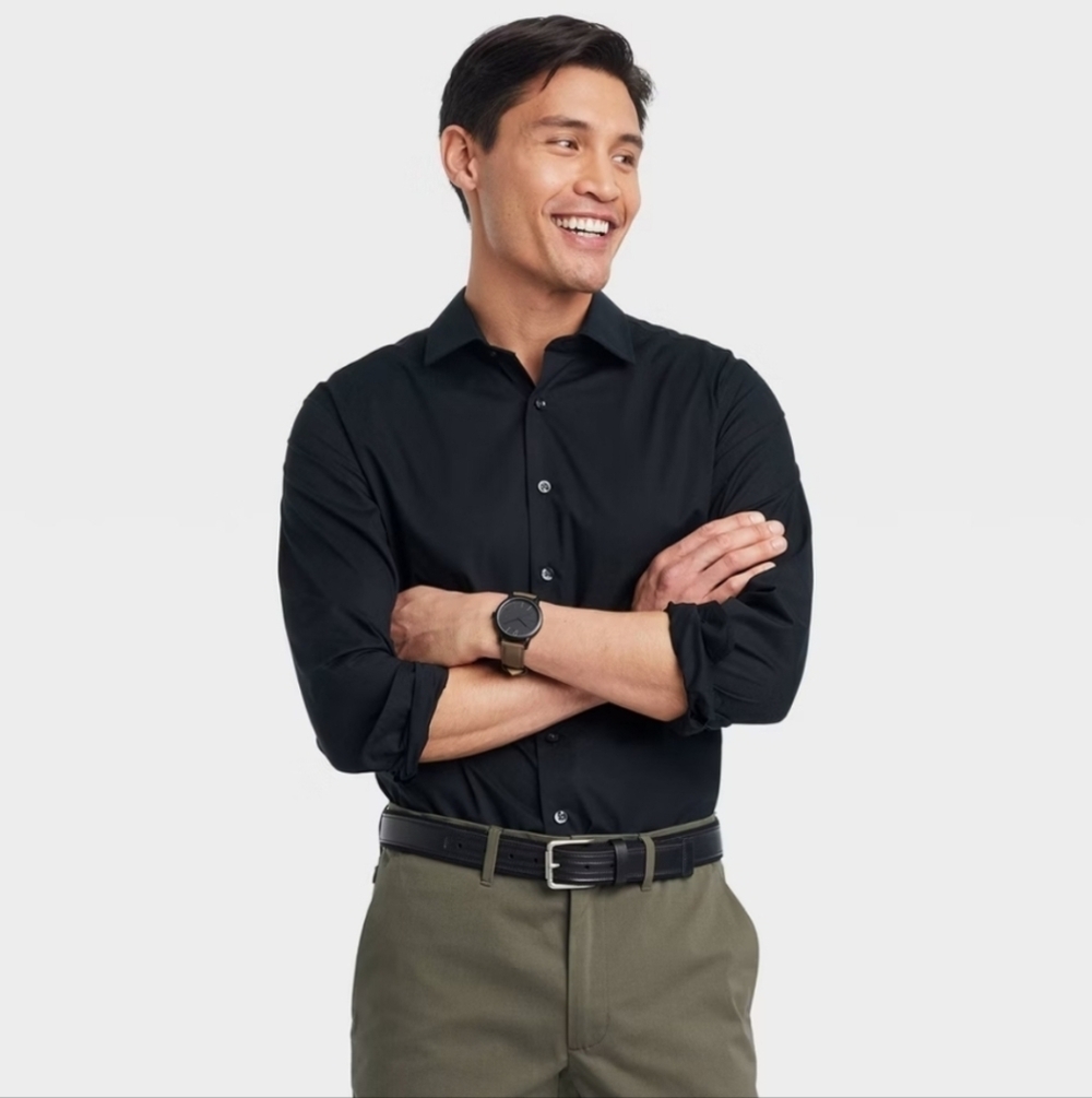 Men's Performance Long Sleeve Button-Down Dress Shirt - Goodfellow & Co Black S